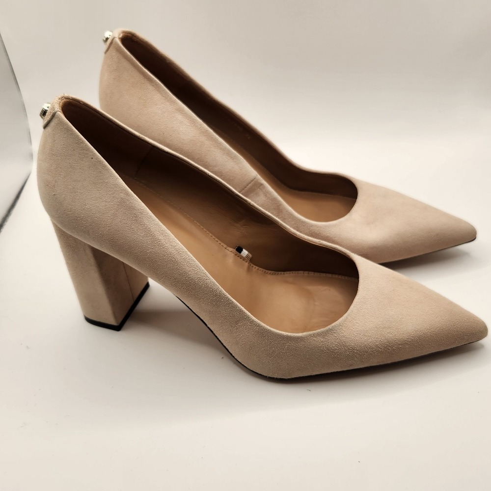 BOSS Hugo Boss Beige Suede Block Heel Pumps Pointed Toe Shoes 36 5.5 6